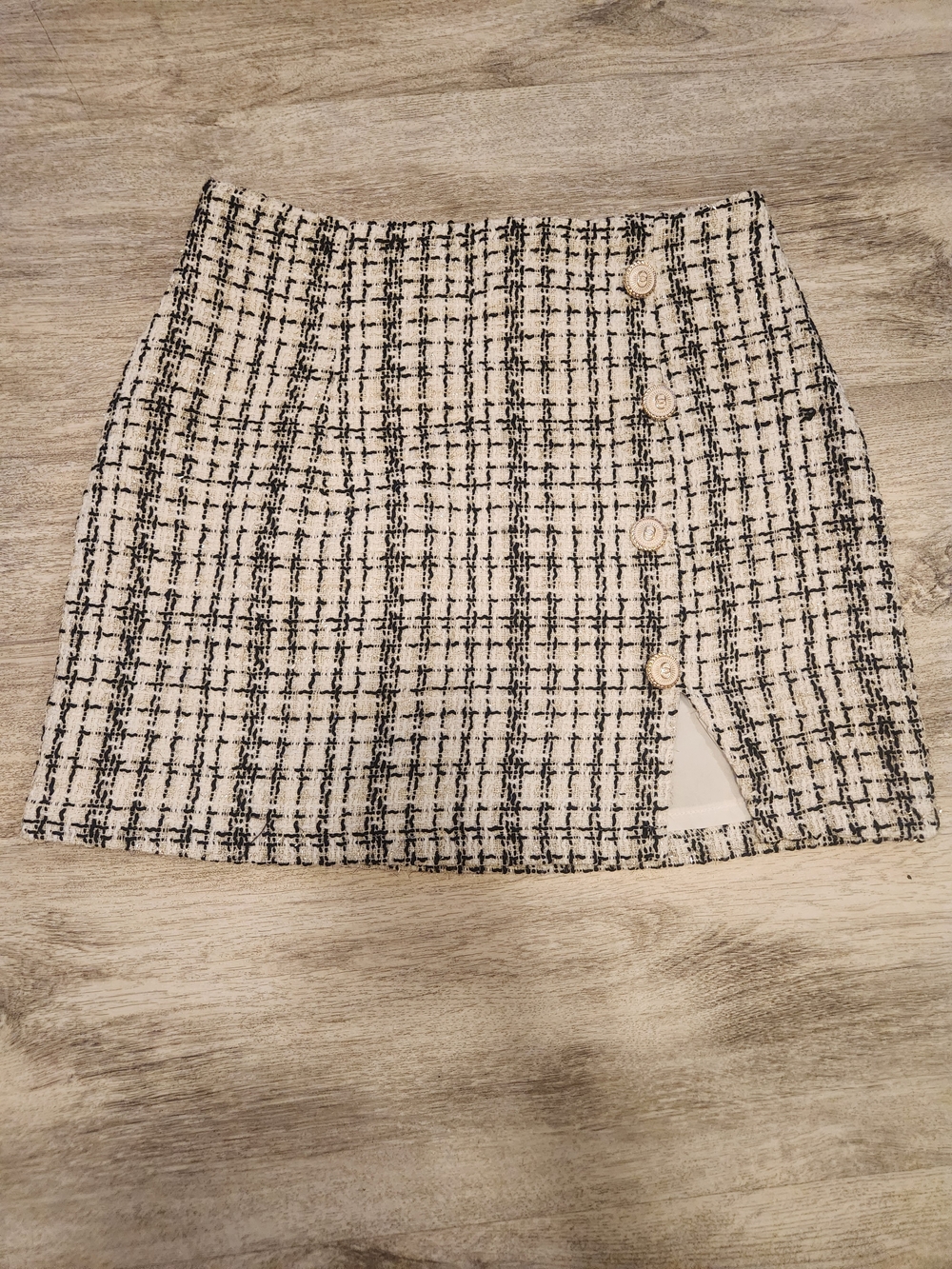 SHEIN Black & White Tweed Button-Front Mini Skirt Size Small